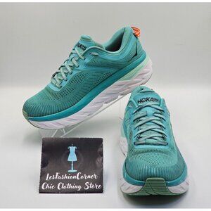 Hoka One One Bondi 7 Women's Green/White Mesh Athletic Running Shoes Sz 9.5 2654